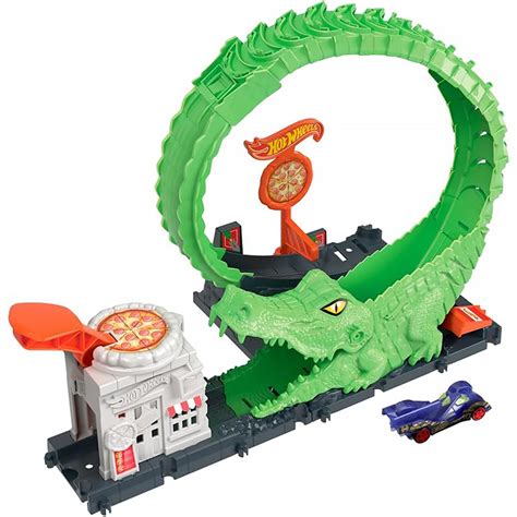 Pista Hot Wheels City Looping De Ataque Do Crocodilo Hkx Mattel Dor Mi Brinquedos As