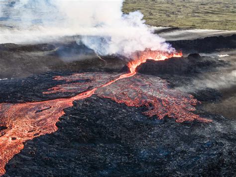 Aerial View Of Litli Hrutur Little Ram Volcano During An Eruption On Fagradalsfjall Volcanic