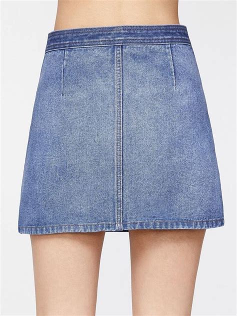 Flap Pocket Front Button Up Denim Skirt Denim Skirt Skirts Denim