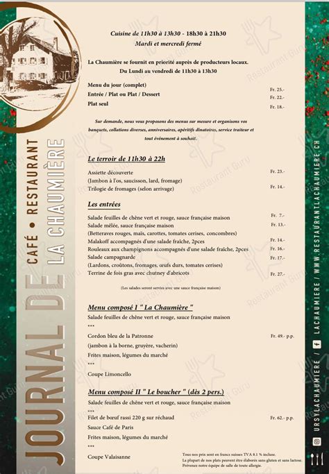 Menu da La Chaumière Ursy