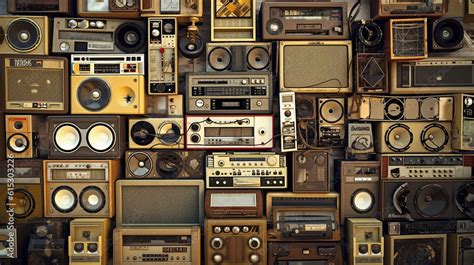 Vintage wall full of radio boombox of the 80s. Generative Ai Stock ...