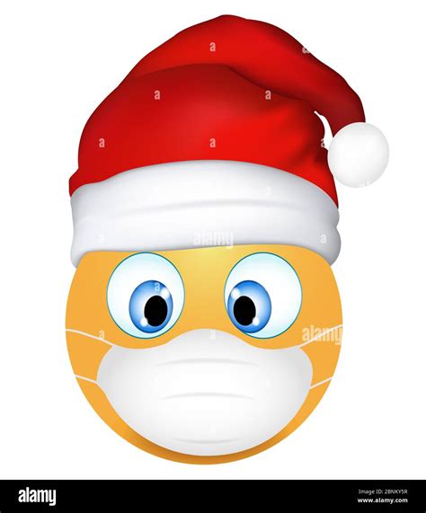 Emoji Emoticon trägt medizinische Maske und Weihnachtsmann Hut