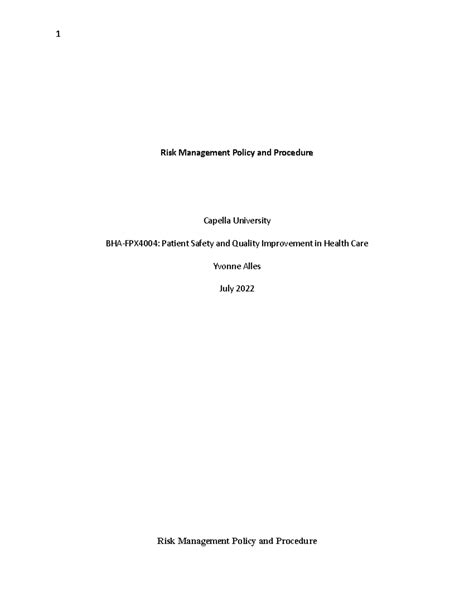 BHA FPX4004 Assessment 2 1 Risk Management Policy And Procedure