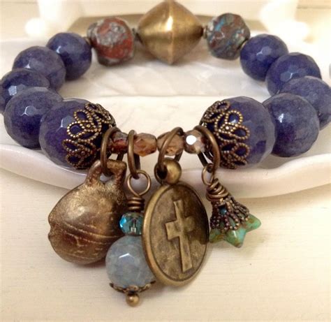 Denim Blue Sapphire Agate Stretch Bracelet Ocean Jasper Etsy Agate