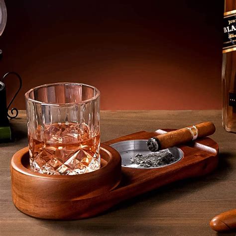 Cigar Ashtray Coasterwhiskey Glass Tray And Cigar Holder Etsy