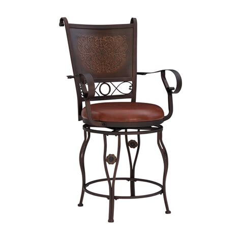 Powell Bronze Powder Coat 24 In H Counter Height Upholstered Swivel Metal Bar Stool With Arms