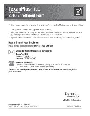 Fillable Online City Of Houston 2016 Enrollment Form Follow These Easy