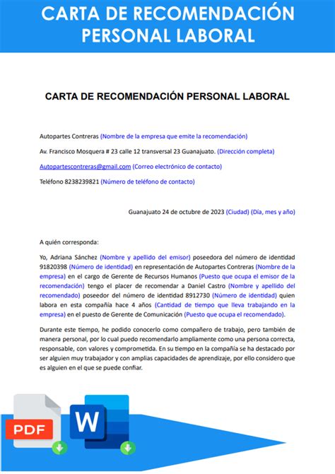 Referencia Personal Carta De Recomendacion Como Redactarla En Word