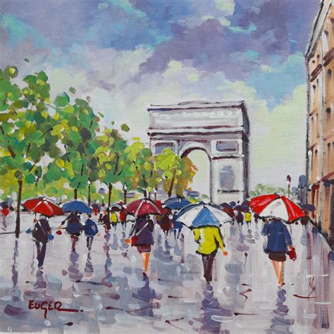 Peinture Champs Elysees Sous La Pluie Par Euger Carr D Artistes