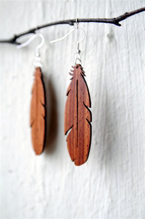 Wooden Feather Earrings Free Shipping