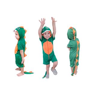 Fantasia Dinossauro Infantil Menino Luxo Curto Verde Kigurumi