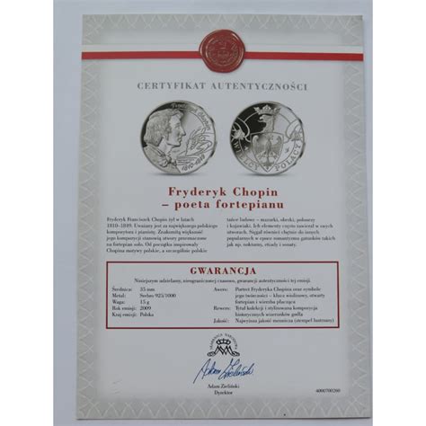 Medal Numizmat Wielcy Polacy Fryderyk Chopin 2009