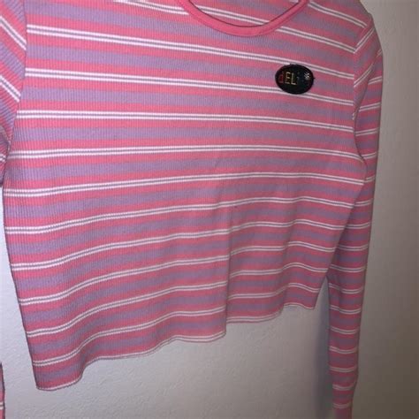 Delias Dolls Kill Long Sleeve Pink Striped Cropped Depop