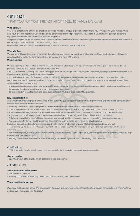 Optician Job Description - Fort Collins Family Eye Care