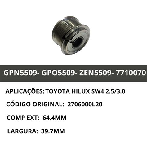 GPN5509 POLIA ALTERNADOR RODA LIVRE DENSO HILUX SW4 3 0 HILUX 2 0