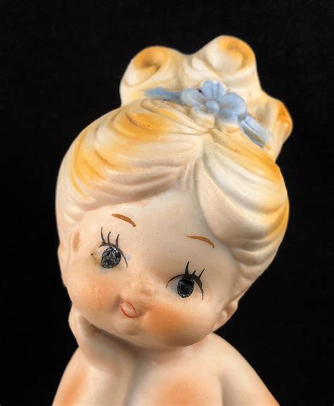 Vintage Bisque Nude Baby Girl With Book And Blue Flower Ribbon Etsy