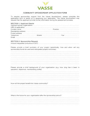 Fillable Online Sponsorship Application Form Bvassebbcombau Fax Email