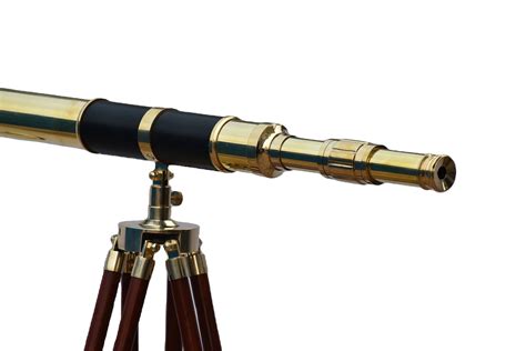 High Magnification Floor Standing Shiny Brass Black Leather Telescope