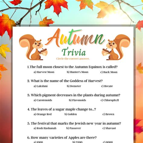 An Autumn Trivia Is Shown In Front Of Leaves