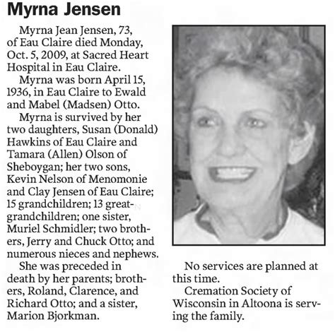 Obituary For Myrna Jean Jensen 1936 2009 Aged 73 ™