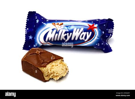 MILKY WAY chocolate bar isolated on white background. Milky Way is a ...
