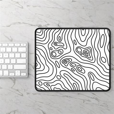 White Topographic Gaming Mouse Pad Square Mouse Mat Etsy