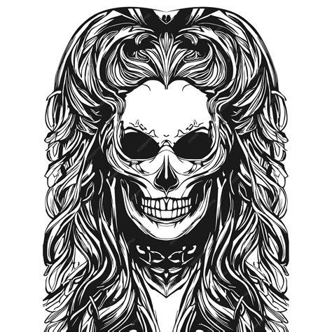 Premium Vector Womens Feminine Skull Tattoo Hand Drawn Vector Black