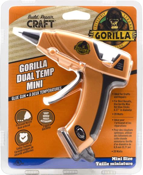 Gorilla Dual Temp Hot Glue Gun Mini Precision Nozzle Easy Squeeze Trigger Enhanced Safety