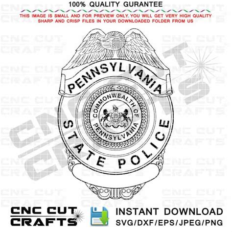 Pennsylvania State Police Badge Vector Black Line Art Svg, Dxf, Cnc ...