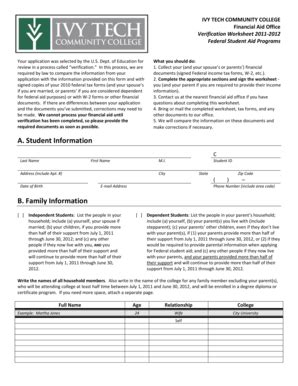 Fillable Online Ivytech Verification Worksheet Ivy Tech