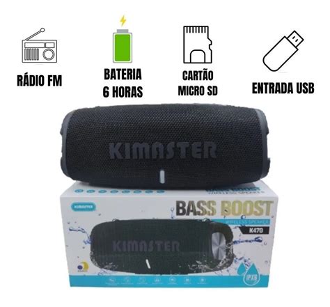 Caixa De Som Bluetooth Kimaster K W Ipx Bass Boost Frete Gr Tis