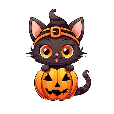 Gato Bonito Dos Desenhos Animados Personagem De Halloween Abóbora PNG