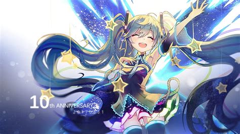 Vocaloid Hatsune Miku Sonriente Twintails Estrellas Anime Fondo