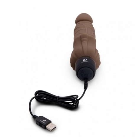 Powercocks Realistic Vibrator With Clitoral Stimulator Dark Brown Sex Toy HotMovies