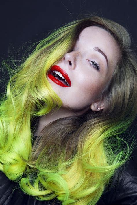 Neon Yellow Ombre By Cameron Lesiege For Paul Mitchell Pravana Neons Green Hair Dip Dye Hair