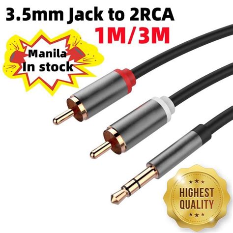 Heavy Duty 3.5mm Jack Plug Male to 2 RCA Stereo AUX Audio Cable Line | Lazada PH