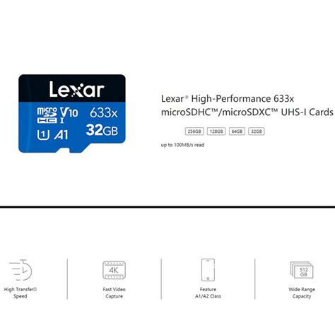 Lexar High Performance 100M S 32 64 128GB 633x Micro SD Memory Card