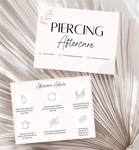 Piercing Aftercare Cards Printable Customizable Care Instruction