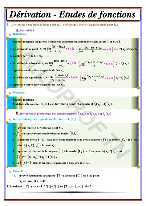 SOLUTION Derivation Et Etude Des Fonctions Cours Studypool