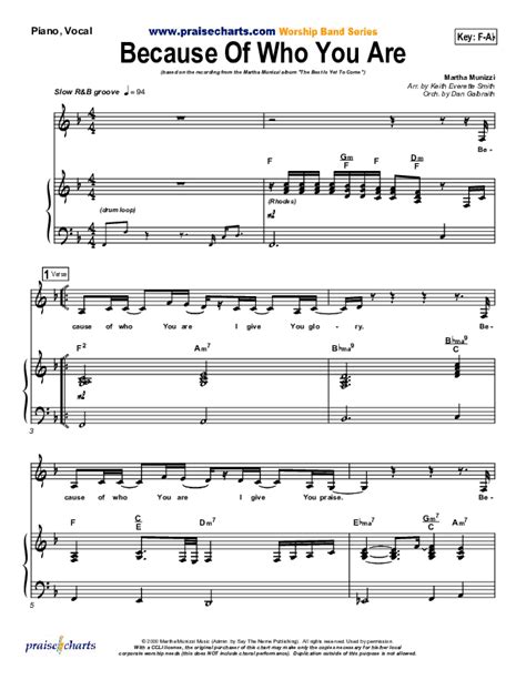 Because Of Who You Are Sheet Music PDF (Martha Munizzi) - PraiseCharts