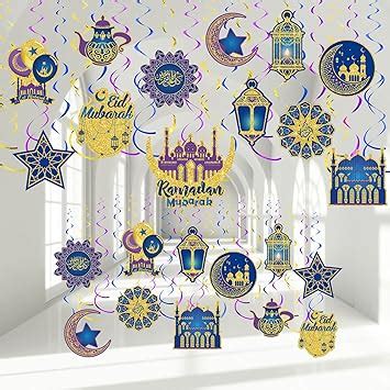 Amazon.com: 30 Pieces Ramadan Mubarak Decorations, Eid Mubarak Hanging Swirl Shining Gold Star ...