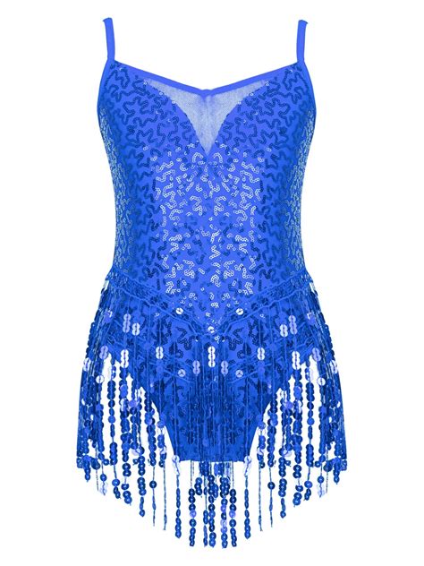 Inlzdz Girls Sequin Latin Dance Dress Halter Jazz Rumba Belly Dance