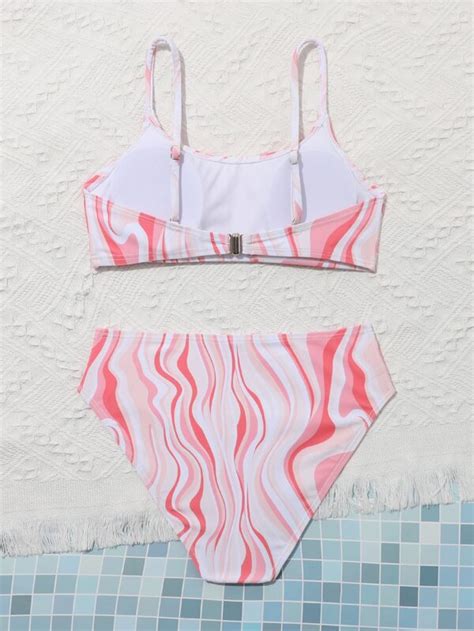 Teen Girls Fluid Pattern Bikini Swimsuit SHEIN UK