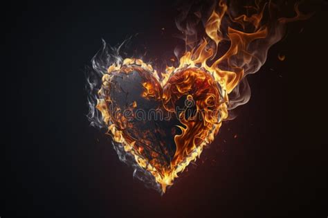 Burning Love Heart On Fire Flames Glowing With Smoke Abstract