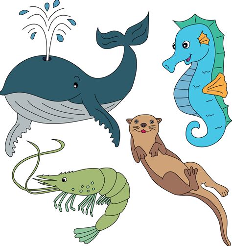 Aquatic Animals Clipart Set. Whale, Otter, Shrimp, Seahorse 41950686 ...