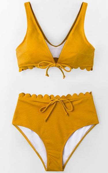 Bright Yellow Tie Front Scalloped Bikini Bestfashionhq Yellow