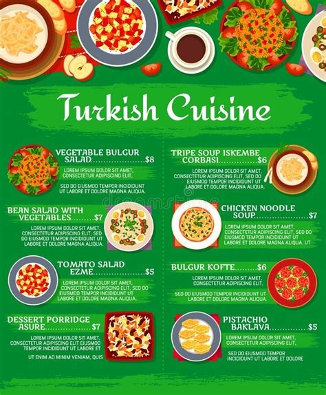 Turkish Cuisine Menu, Restaurant Lunch Food Dishes Stock Vector - Illustration of dish, vector ...