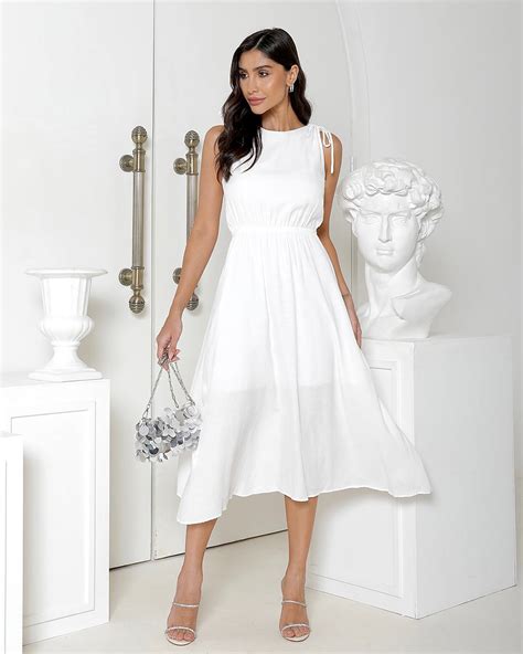 Dress Us Vestido Miss Misses Midi Aberto Nas Costas Off White