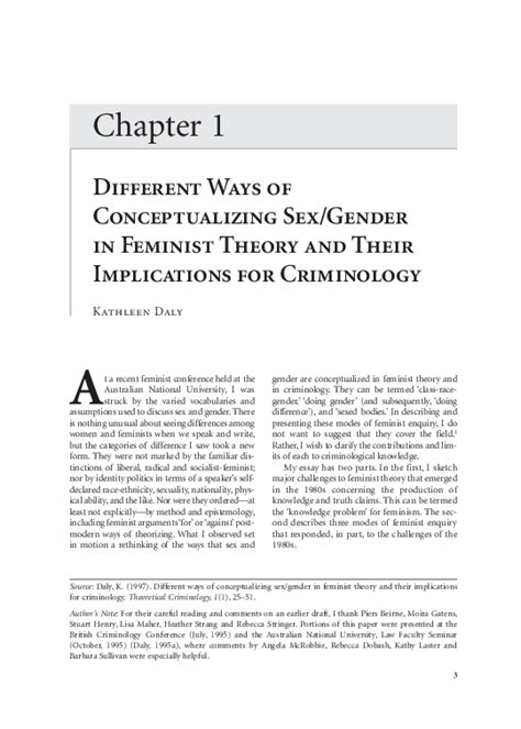 Pdf Different Ways Of Conceptualizing Sexgender In Feminist Theory And Their Implications For