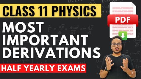 Class Physics Most Important Derivations For Half Yearly Exams Part